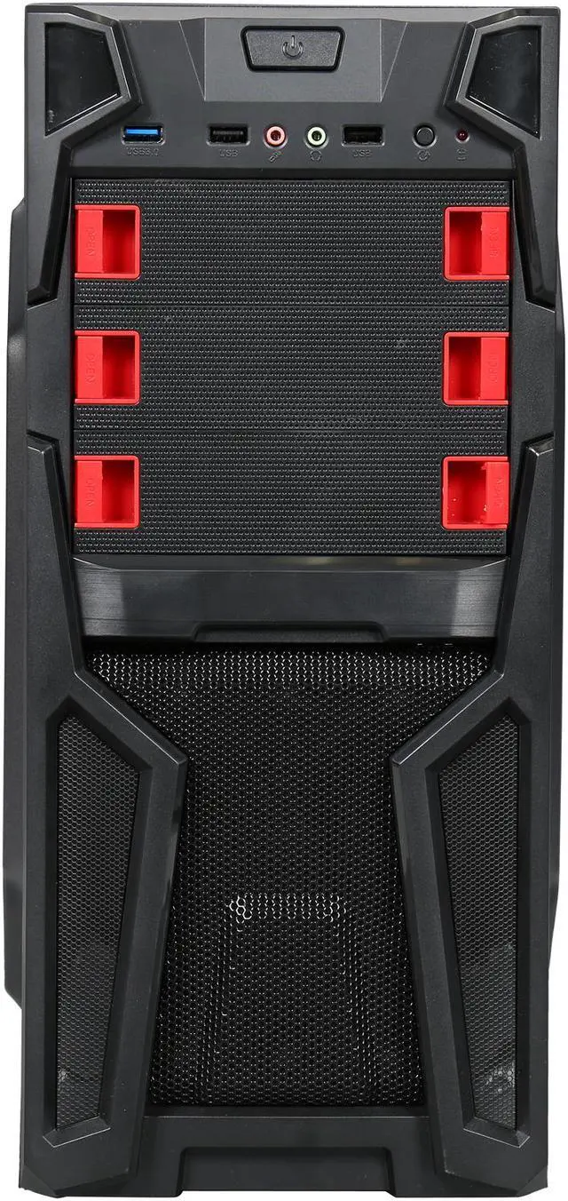 Alt view image 3 of 10 - DIYPC Solo-T1-R Black USB 3.0 ATX Mid Tower Gaming Computer Case with 2 x Red Fans (1 x 120mm LED Fan x Front, 1 x120mm Fan x Rear) Pre-installed