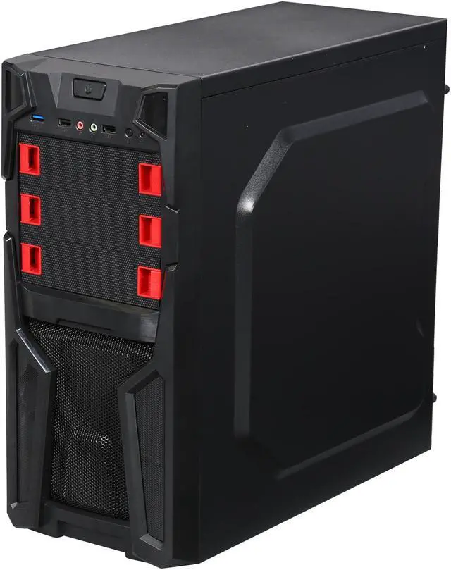 Alt view image 4 of 10 - DIYPC Solo-T1-R Black USB 3.0 ATX Mid Tower Gaming Computer Case with 2 x Red Fans (1 x 120mm LED Fan x Front, 1 x120mm Fan x Rear) Pre-installed