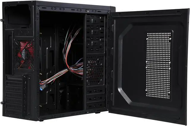 Alt view image 6 of 10 - DIYPC Solo-T1-R Black USB 3.0 ATX Mid Tower Gaming Computer Case with 2 x Red Fans (1 x 120mm LED Fan x Front, 1 x120mm Fan x Rear) Pre-installed