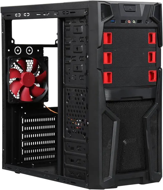 Alt view image 8 of 10 - DIYPC Solo-T1-R Black USB 3.0 ATX Mid Tower Gaming Computer Case with 2 x Red Fans (1 x 120mm LED Fan x Front, 1 x120mm Fan x Rear) Pre-installed