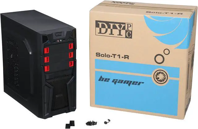 Alt view image 10 of 10 - DIYPC Solo-T1-R Black USB 3.0 ATX Mid Tower Gaming Computer Case with 2 x Red Fans (1 x 120mm LED Fan x Front, 1 x120mm Fan x Rear) Pre-installed