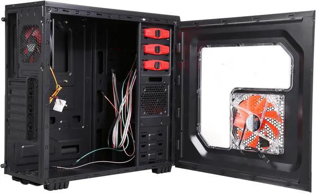 Alt view image 7 of 14 - DIYPC Ranger-R4-R Black/Red USB 3.0 ATX Mid Tower Gaming Computer Case with 3 x Red Fans (1 x 120mm Side LED Fan, 1 x 120mm Front LED Fan, 1 x 120mm Rear Fan)