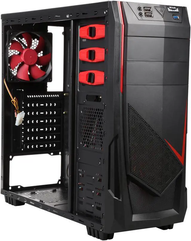 Alt view image 10 of 14 - DIYPC Ranger-R4-R Black/Red USB 3.0 ATX Mid Tower Gaming Computer Case with 3 x Red Fans (1 x 120mm Side LED Fan, 1 x 120mm Front LED Fan, 1 x 120mm Rear Fan)