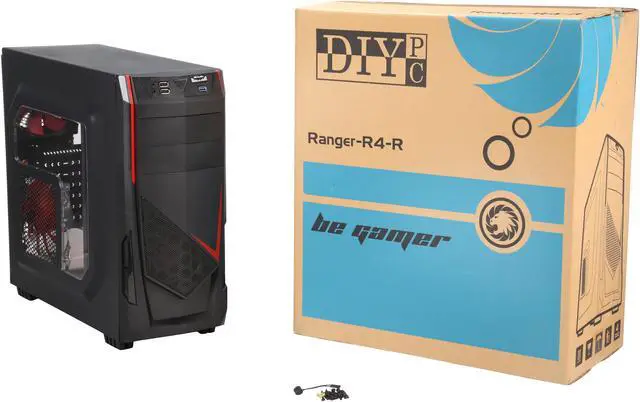 Alt view image 13 of 14 - DIYPC Ranger-R4-R Black/Red USB 3.0 ATX Mid Tower Gaming Computer Case with 3 x Red Fans (1 x 120mm Side LED Fan, 1 x 120mm Front LED Fan, 1 x 120mm Rear Fan)
