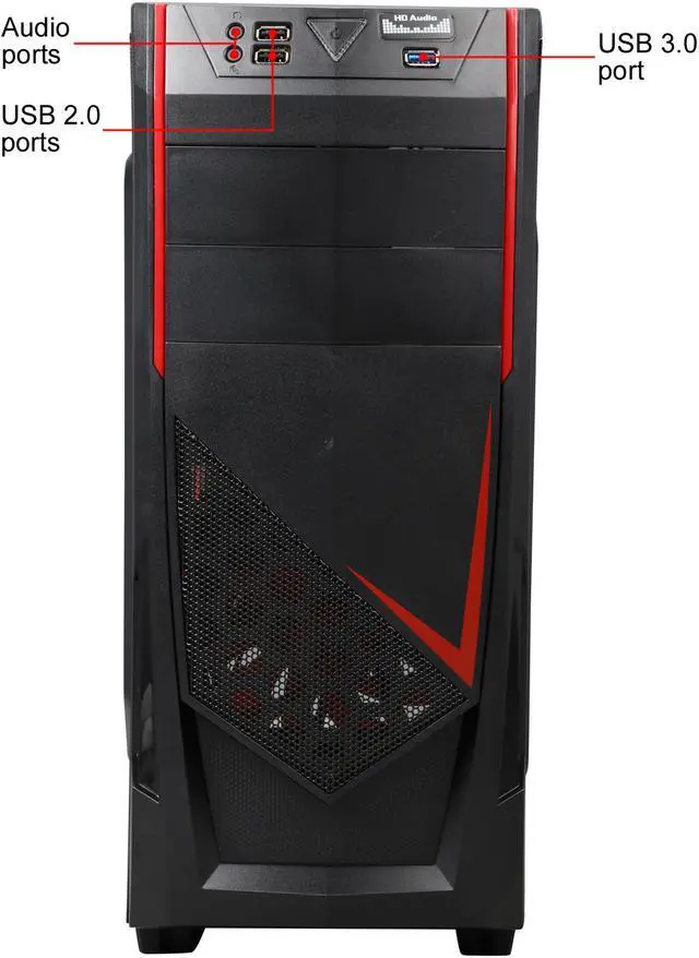 Alt view image 4 of 14 - DIYPC Ranger-R4-R Black/Red USB 3.0 ATX Mid Tower Gaming Computer Case with 3 x Red Fans (1 x 120mm Side LED Fan, 1 x 120mm Front LED Fan, 1 x 120mm Rear Fan)