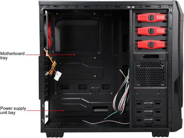 Alt view image 9 of 14 - DIYPC Ranger-R4-R Black/Red USB 3.0 ATX Mid Tower Gaming Computer Case with 3 x Red Fans (1 x 120mm Side LED Fan, 1 x 120mm Front LED Fan, 1 x 120mm Rear Fan)