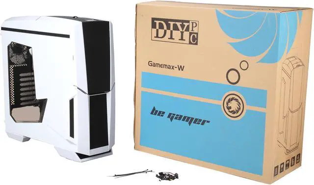 Alt view image 10 of 10 - DIYPC Gamemax-W White Dual USB 3.0 ATX Full Tower Gaming Computer Case with Build-in 5 x Blue Fans (2 x 120mm LED Fan x Top, 2 x 120mm LED Fan x Front, 1 x 120mm LED Fan x Rear), Water Cooling Ready