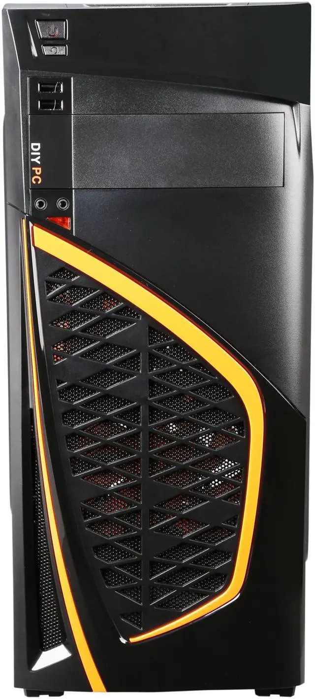 Alt view image 3 of 14 - DIYPC Zondda-O Black USB 3.0 ATX Mid Tower Gaming Computer Case with 3 x Orange Fans (1 x 120mm LED Fan x Side, 1 x 120mm LED Fan x Front, 1 x 120mm Fan x Rear)