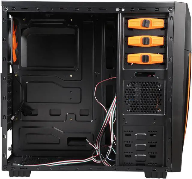 Alt view image 8 of 14 - DIYPC Zondda-O Black USB 3.0 ATX Mid Tower Gaming Computer Case with 3 x Orange Fans (1 x 120mm LED Fan x Side, 1 x 120mm LED Fan x Front, 1 x 120mm Fan x Rear)