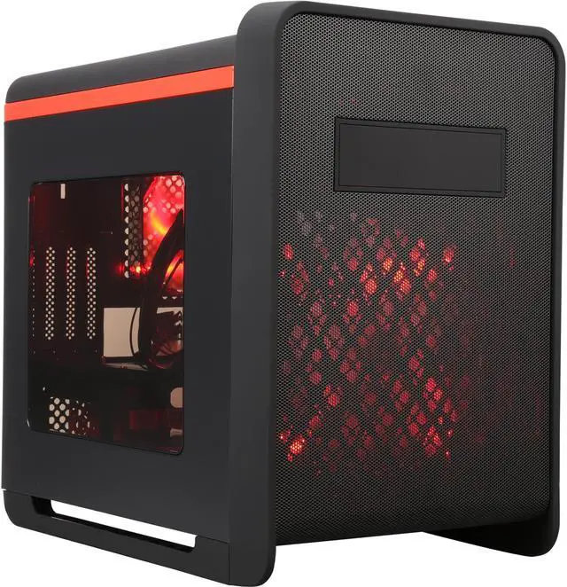 Main image of DIYPC Cuboid-R Black / Red USB 3.0 Gaming Micro-ATX Mid Tower Computer Case w/ 1 x 140mm LED Red Fan x Front, 1 x 120mm LED Red Fan x Rear