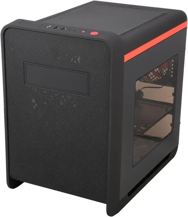 Alt view image 3 of 14 - DIYPC Cuboid-R Black / Red USB 3.0 Gaming Micro-ATX Mid Tower Computer Case w/ 1 x 140mm LED Red Fan x Front, 1 x 120mm LED Red Fan x Rear