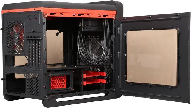 Alt view image 6 of 14 - DIYPC Cuboid-R Black / Red USB 3.0 Gaming Micro-ATX Mid Tower Computer Case w/ 1 x 140mm LED Red Fan x Front, 1 x 120mm LED Red Fan x Rear