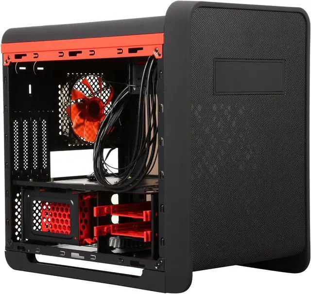 Alt view image 10 of 14 - DIYPC Cuboid-R Black / Red USB 3.0 Gaming Micro-ATX Mid Tower Computer Case w/ 1 x 140mm LED Red Fan x Front, 1 x 120mm LED Red Fan x Rear