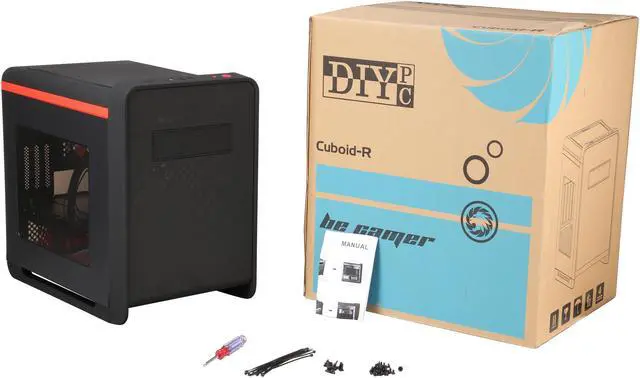 Alt view image 13 of 14 - DIYPC Cuboid-R Black / Red USB 3.0 Gaming Micro-ATX Mid Tower Computer Case w/ 1 x 140mm LED Red Fan x Front, 1 x 120mm LED Red Fan x Rear