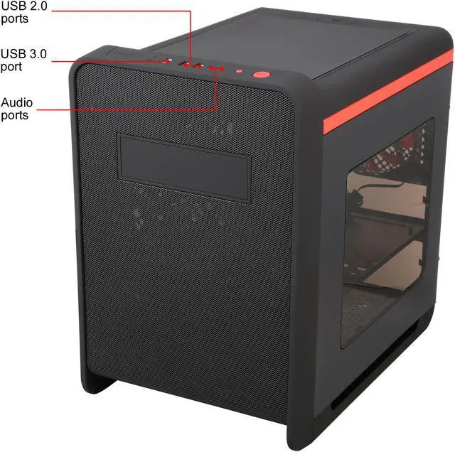 Alt view image 4 of 14 - DIYPC Cuboid-R Black / Red USB 3.0 Gaming Micro-ATX Mid Tower Computer Case w/ 1 x 140mm LED Red Fan x Front, 1 x 120mm LED Red Fan x Rear