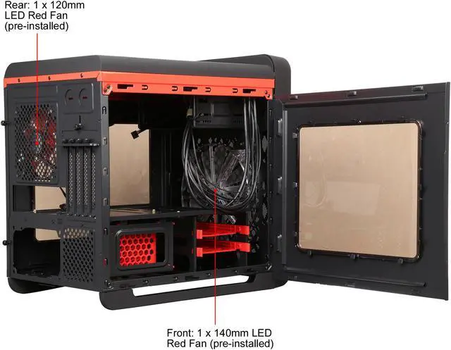 Alt view image 7 of 14 - DIYPC Cuboid-R Black / Red USB 3.0 Gaming Micro-ATX Mid Tower Computer Case w/ 1 x 140mm LED Red Fan x Front, 1 x 120mm LED Red Fan x Rear