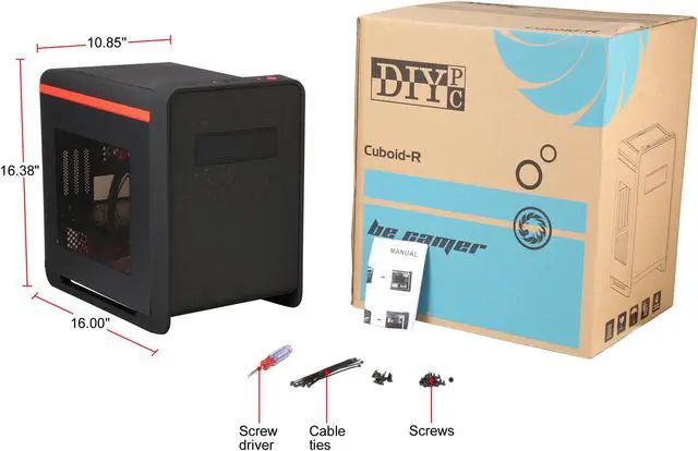 Alt view image 14 of 14 - DIYPC Cuboid-R Black / Red USB 3.0 Gaming Micro-ATX Mid Tower Computer Case w/ 1 x 140mm LED Red Fan x Front, 1 x 120mm LED Red Fan x Rear