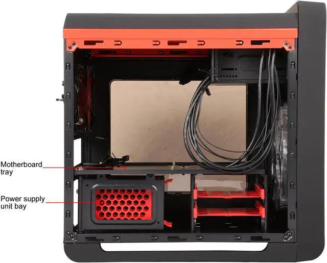 Alt view image 9 of 14 - DIYPC Cuboid-R Black / Red USB 3.0 Gaming Micro-ATX Mid Tower Computer Case w/ 1 x 140mm LED Red Fan x Front, 1 x 120mm LED Red Fan x Rear