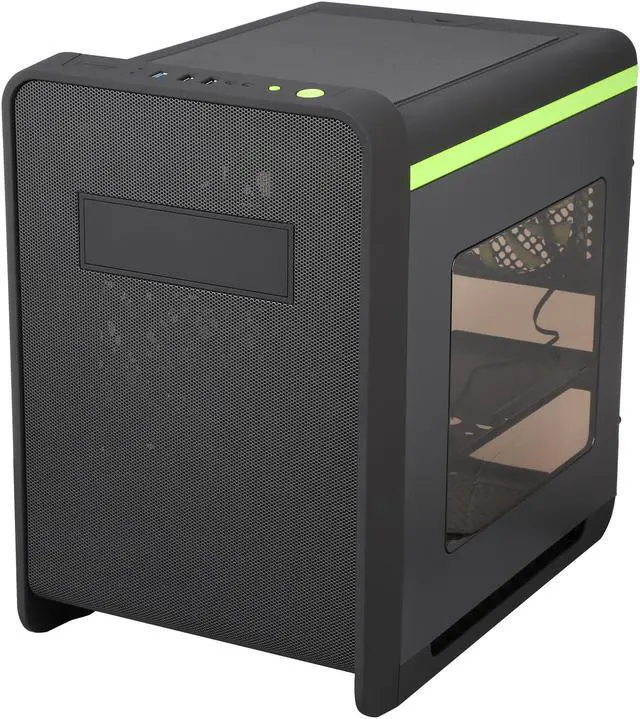 Alt view image 3 of 10 - DIYPC Cuboid-G Black USB 3.0 Gaming Micro-ATX Mid Tower Computer Case w/ 1 x 140mm LED Green Fan x Front, 1 x 120mm LED Green Fan x Rear