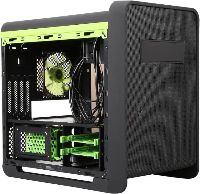 Alt view image 7 of 10 - DIYPC Cuboid-G Black USB 3.0 Gaming Micro-ATX Mid Tower Computer Case w/ 1 x 140mm LED Green Fan x Front, 1 x 120mm LED Green Fan x Rear