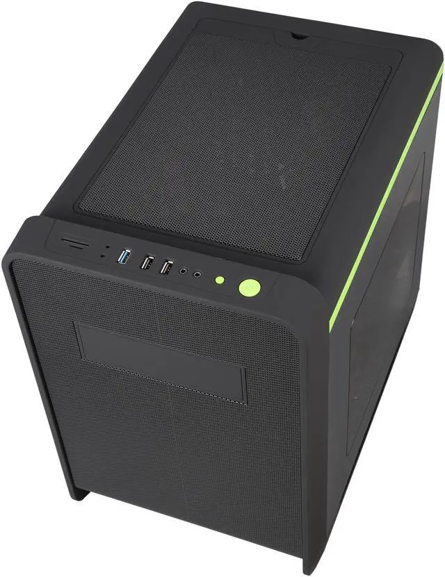 Alt view image 8 of 10 - DIYPC Cuboid-G Black USB 3.0 Gaming Micro-ATX Mid Tower Computer Case w/ 1 x 140mm LED Green Fan x Front, 1 x 120mm LED Green Fan x Rear
