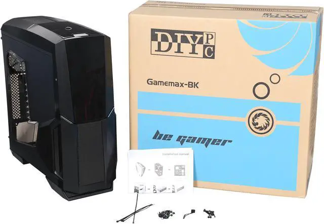 Alt view image 10 of 10 - DIYPC Gamemax-BK Black Dual USB 3.0 ATX Full Tower Gaming Computer Case with Build-in 5 x Blue Fans (2 x 120mm LED Fan x Top, 2 x 120mm LED Fan x Front, 1 x 120mm LED Fan x Rear), Water Cooling Ready