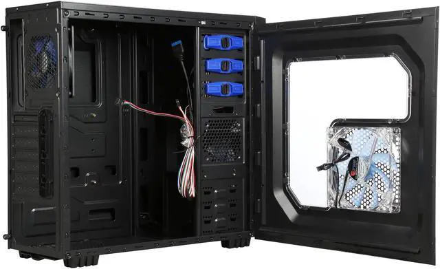 Alt view image 9 of 14 - DIYPC Zondda-B Black USB 3.0 ATX Mid Tower Gaming Computer Case with 3 x Blue Fans (1 x 120mm LED Fan x Side, 1 x 120mm LED Fan x Front, 1 x 120mm Fan x Rear)