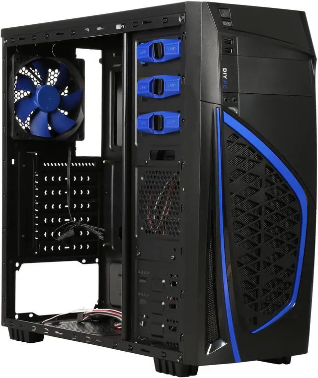 Alt view image 12 of 14 - DIYPC Zondda-B Black USB 3.0 ATX Mid Tower Gaming Computer Case with 3 x Blue Fans (1 x 120mm LED Fan x Side, 1 x 120mm LED Fan x Front, 1 x 120mm Fan x Rear)
