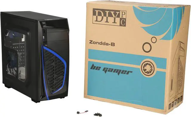 Alt view image 13 of 14 - DIYPC Zondda-B Black USB 3.0 ATX Mid Tower Gaming Computer Case with 3 x Blue Fans (1 x 120mm LED Fan x Side, 1 x 120mm LED Fan x Front, 1 x 120mm Fan x Rear)