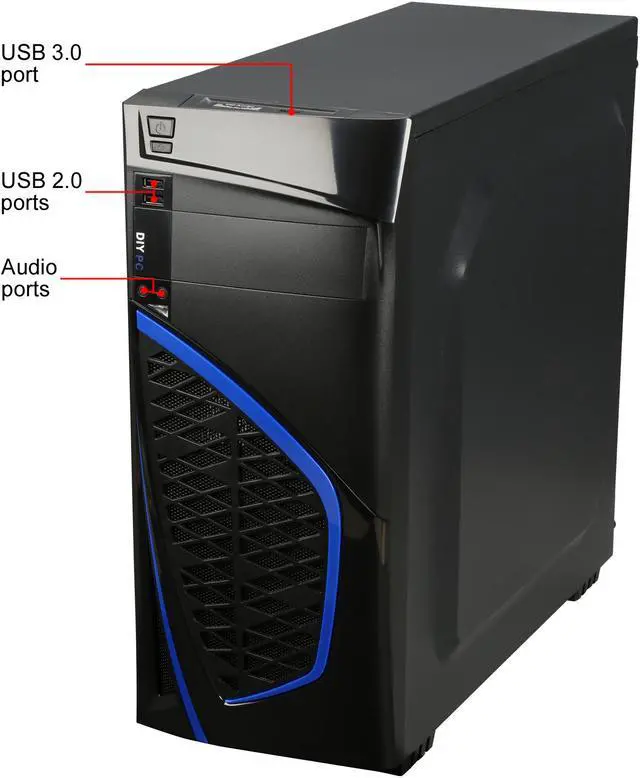 Alt view image 5 of 14 - DIYPC Zondda-B Black USB 3.0 ATX Mid Tower Gaming Computer Case with 3 x Blue Fans (1 x 120mm LED Fan x Side, 1 x 120mm LED Fan x Front, 1 x 120mm Fan x Rear)
