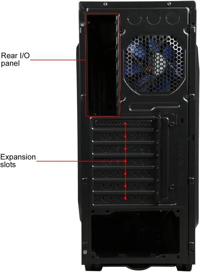 Alt view image 8 of 14 - DIYPC Zondda-B Black USB 3.0 ATX Mid Tower Gaming Computer Case with 3 x Blue Fans (1 x 120mm LED Fan x Side, 1 x 120mm LED Fan x Front, 1 x 120mm Fan x Rear)