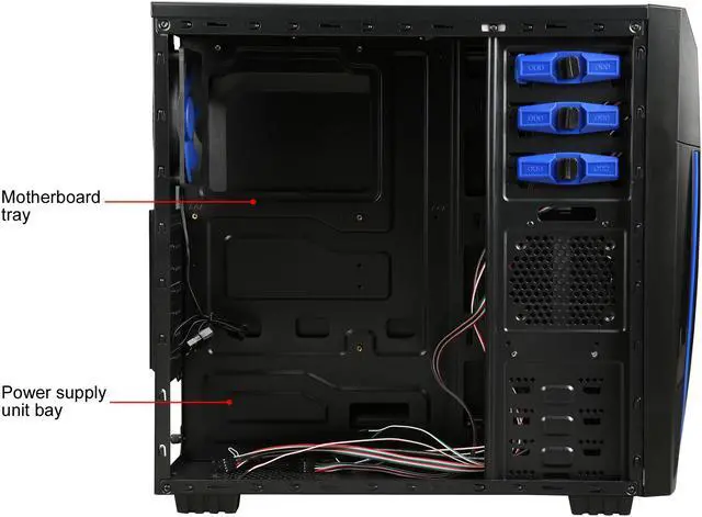 Alt view image 11 of 14 - DIYPC Zondda-B Black USB 3.0 ATX Mid Tower Gaming Computer Case with 3 x Blue Fans (1 x 120mm LED Fan x Side, 1 x 120mm LED Fan x Front, 1 x 120mm Fan x Rear)