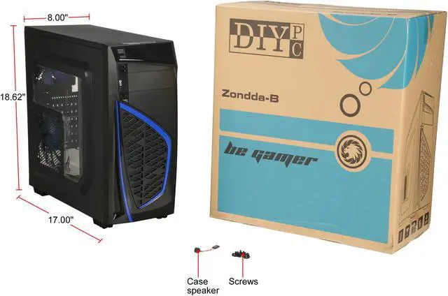 Alt view image 14 of 14 - DIYPC Zondda-B Black USB 3.0 ATX Mid Tower Gaming Computer Case with 3 x Blue Fans (1 x 120mm LED Fan x Side, 1 x 120mm LED Fan x Front, 1 x 120mm Fan x Rear)