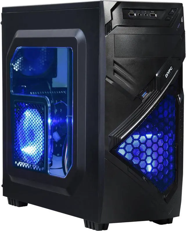 Main image of DIYPC Alnitak-BK Black USB 3.0 ATX and Micro-ATX Mid Tower Gaming Computer Case with 3 x 120mm Blue Fans (Pre-installed)
