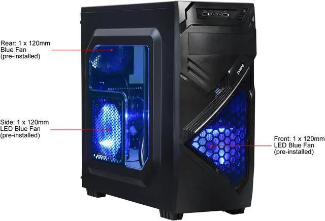 Alt view image 2 of 14 - DIYPC Alnitak-BK Black USB 3.0 ATX and Micro-ATX Mid Tower Gaming Computer Case with 3 x 120mm Blue Fans (Pre-installed)