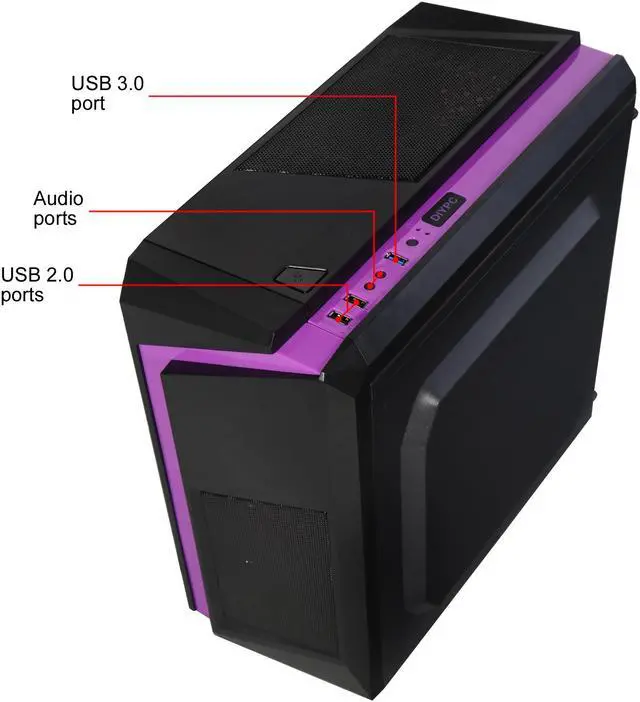 Alt view image 11 of 15 - DIYPC DIY-F2-P Black / Purple SPCC Micro ATX Mini Tower Computer Case