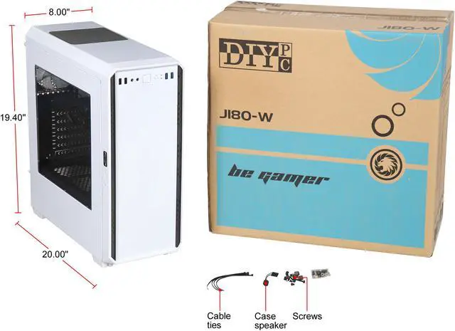 Alt view image 14 of 14 - DIYPC J180-W White Dual USB3.0 ATX Mid Tower Gaming Computer Case with 2 x 120mm Fans (Pre-Installed)