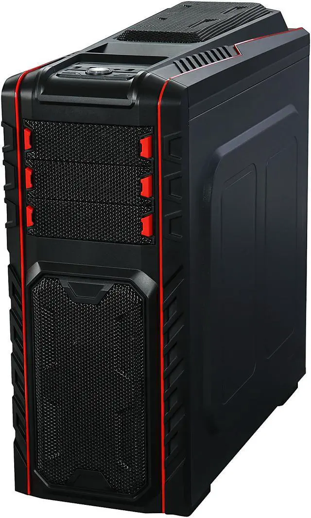 Alt view image 4 of 16 - DIYPC Skyline-06-WR Black/Red Dual USB 3.0 ATX Full Tower Gaming Computer Case with 5 x 120mm Red Fans, Hot Swap Docking