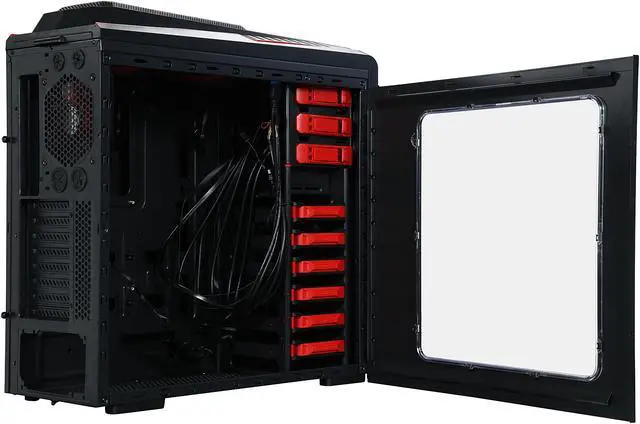 Alt view image 6 of 16 - DIYPC Skyline-06-WR Black/Red Dual USB 3.0 ATX Full Tower Gaming Computer Case with 5 x 120mm Red Fans, Hot Swap Docking