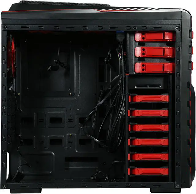 Alt view image 8 of 16 - DIYPC Skyline-06-WR Black/Red Dual USB 3.0 ATX Full Tower Gaming Computer Case with 5 x 120mm Red Fans, Hot Swap Docking