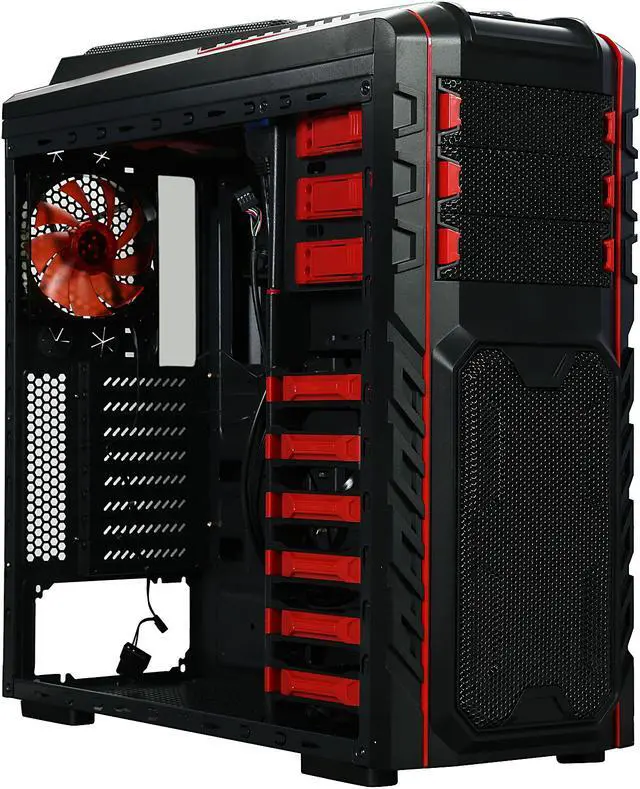 Alt view image 10 of 16 - DIYPC Skyline-06-WR Black/Red Dual USB 3.0 ATX Full Tower Gaming Computer Case with 5 x 120mm Red Fans, Hot Swap Docking