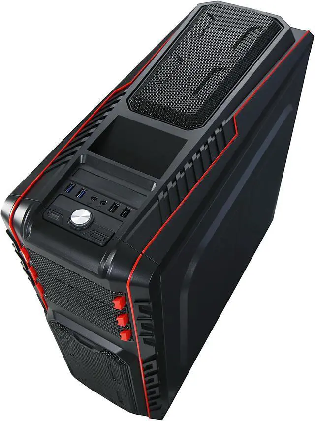Alt view image 11 of 16 - DIYPC Skyline-06-WR Black/Red Dual USB 3.0 ATX Full Tower Gaming Computer Case with 5 x 120mm Red Fans, Hot Swap Docking