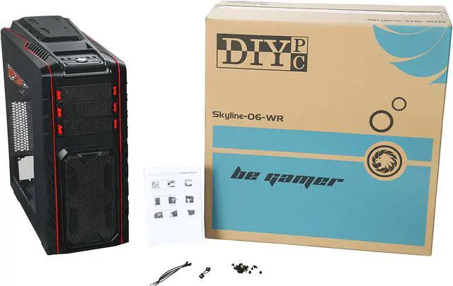 Alt view image 15 of 16 - DIYPC Skyline-06-WR Black/Red Dual USB 3.0 ATX Full Tower Gaming Computer Case with 5 x 120mm Red Fans, Hot Swap Docking