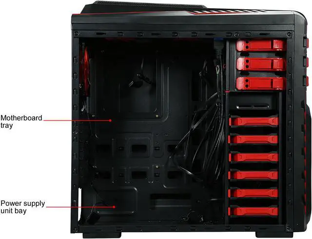 Alt view image 9 of 16 - DIYPC Skyline-06-WR Black/Red Dual USB 3.0 ATX Full Tower Gaming Computer Case with 5 x 120mm Red Fans, Hot Swap Docking