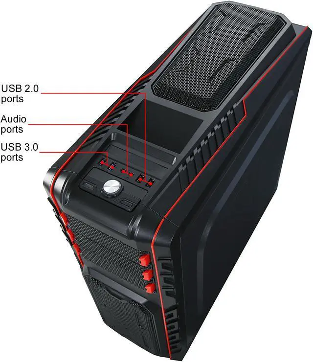 Alt view image 12 of 16 - DIYPC Skyline-06-WR Black/Red Dual USB 3.0 ATX Full Tower Gaming Computer Case with 5 x 120mm Red Fans, Hot Swap Docking