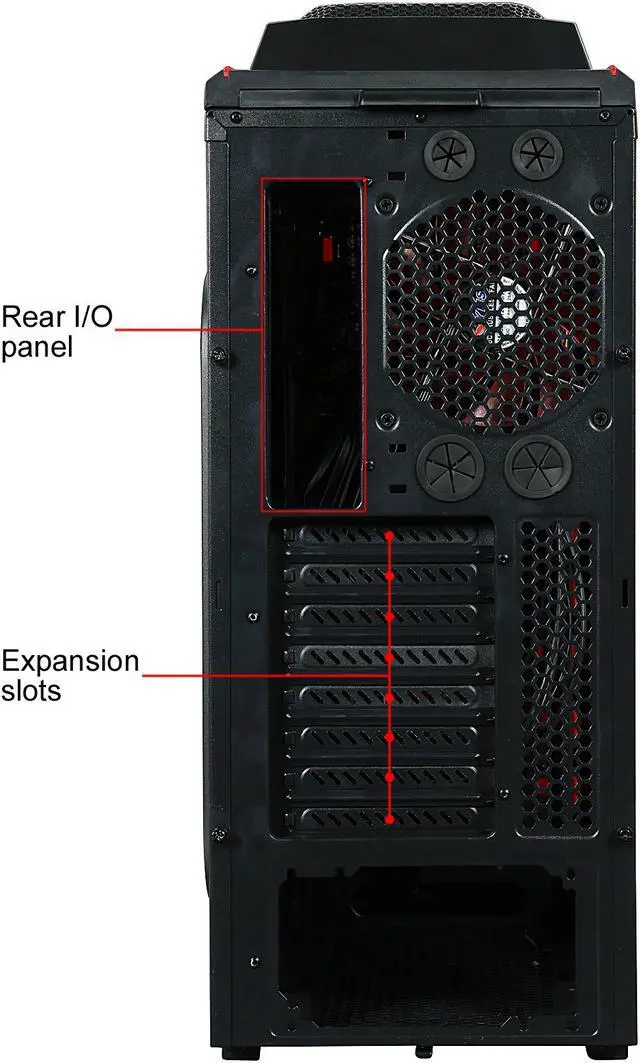 Alt view image 14 of 16 - DIYPC Skyline-06-WR Black/Red Dual USB 3.0 ATX Full Tower Gaming Computer Case with 5 x 120mm Red Fans, Hot Swap Docking