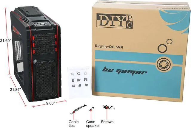 Alt view image 16 of 16 - DIYPC Skyline-06-WR Black/Red Dual USB 3.0 ATX Full Tower Gaming Computer Case with 5 x 120mm Red Fans, Hot Swap Docking