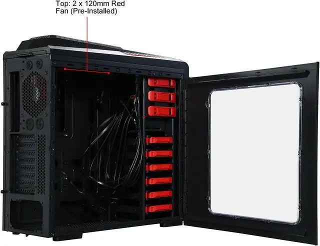 Alt view image 7 of 16 - DIYPC Skyline-06-WR Black/Red Dual USB 3.0 ATX Full Tower Gaming Computer Case with 5 x 120mm Red Fans, Hot Swap Docking