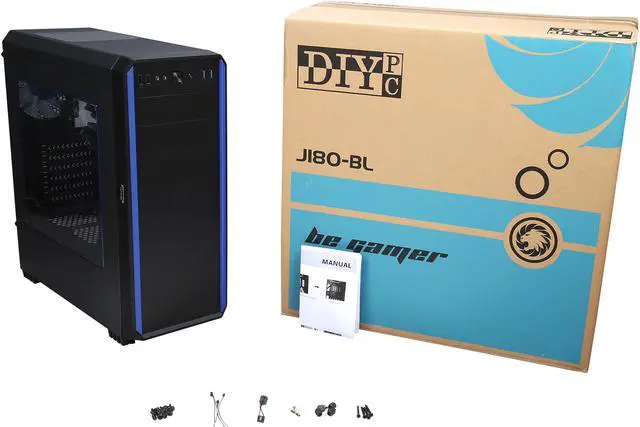 Alt view image 13 of 13 - DIYPC J180-BL Black Dual USB 3.0 ATX Mid Tower Gaming Computer Case with Build-in 2 x Fans (1 x 120mm Fan x Front, 1 x 120mm Blue LED Fan x Rear)