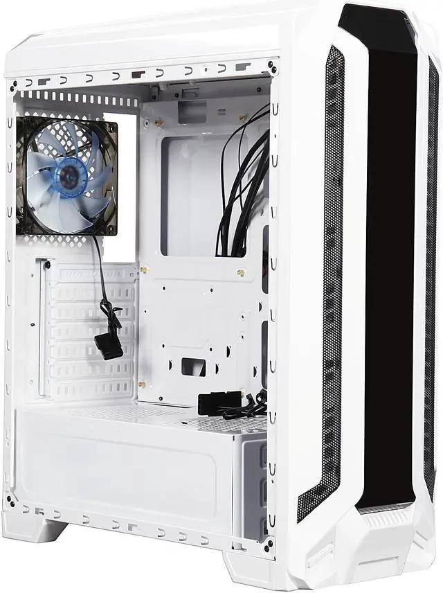 Alt view image 7 of 10 - DIYPC Gamestorm-W White Dual USB 3.0 ATX Mid Tower Gaming Computer Case with Build-in 3 x Fans (2 x 120mm Blue LED Fans x Front, 1 x 120mm Blue LED Fan x Rear)